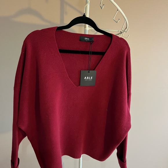 Able Sweaters - XXL ABLE Marlowe V Neck Sweater - Rhubarb NWT